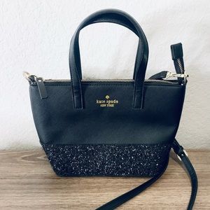 New Kate Spade New York Ina Greta Court Glitter Crossbody  Handle Handbag-Black